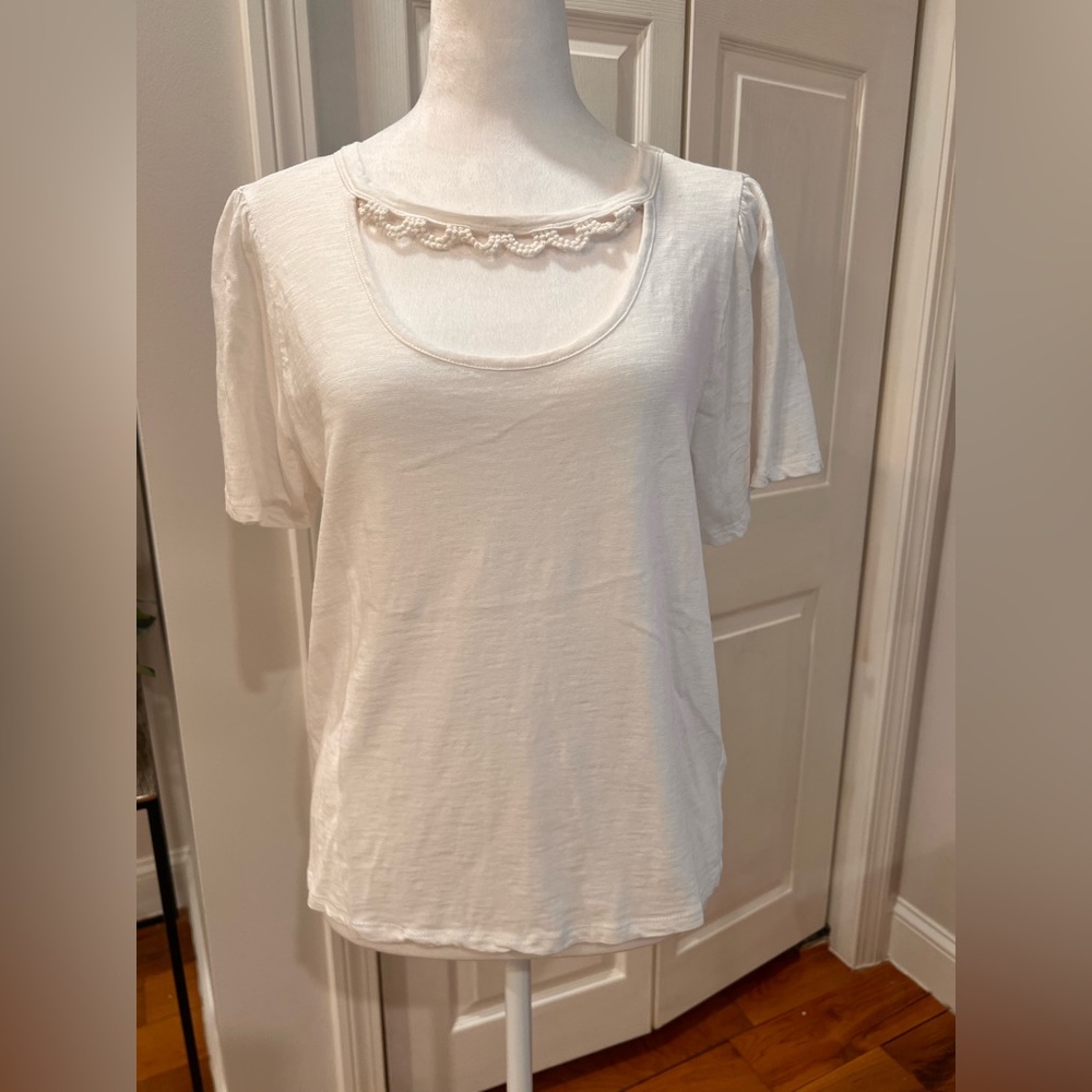 Democracy short sleeve flutter sleeve tee | white | M